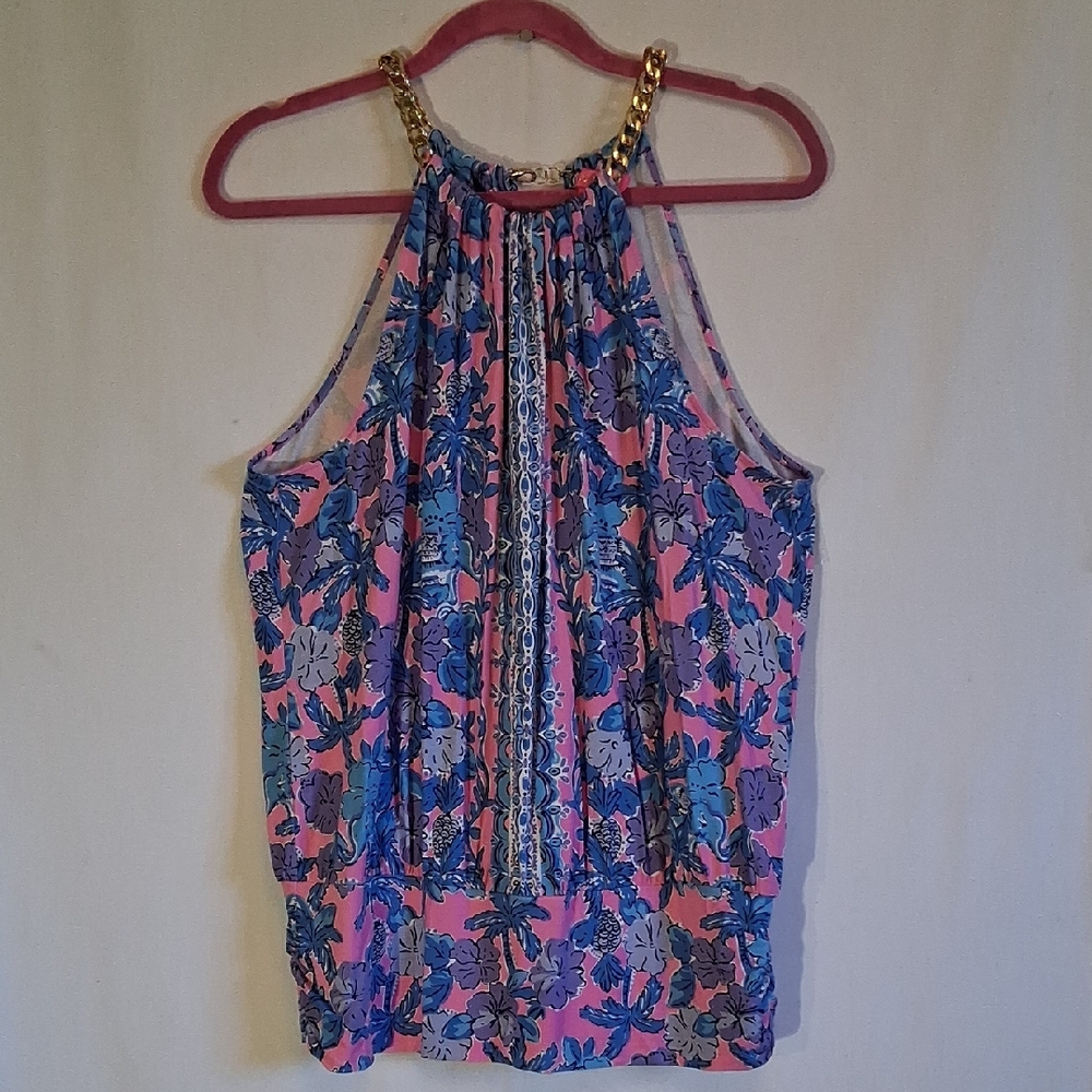 Lillie Pulitzer Floral Halter Top - Pink and Blue